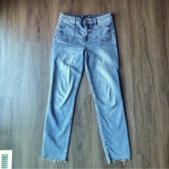 Kut from the Kloth Jeans Chrissie Cigarette Leg Raw Hem Blue Stretch Denim 28x30 - Picture 2 of 11